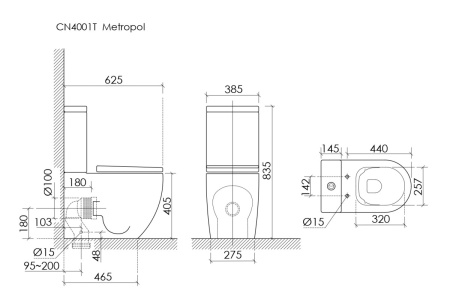 Унитаз напольный с бачком Ceramica Nova METROPOL CN4001TMB черный с сиденьем микролифт безободковый смыв торнадо